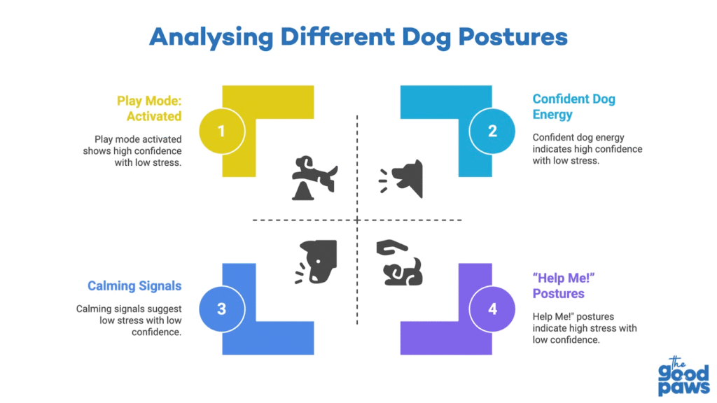 Dog body language chart explaining different dog postures