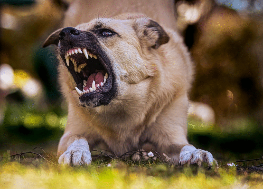 Dog body language showing aggression with bared teeth